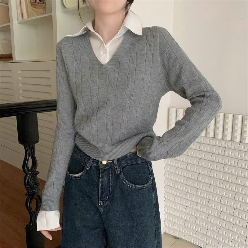 Áo Sweater Dệt Kim  phối cổ Ao50062