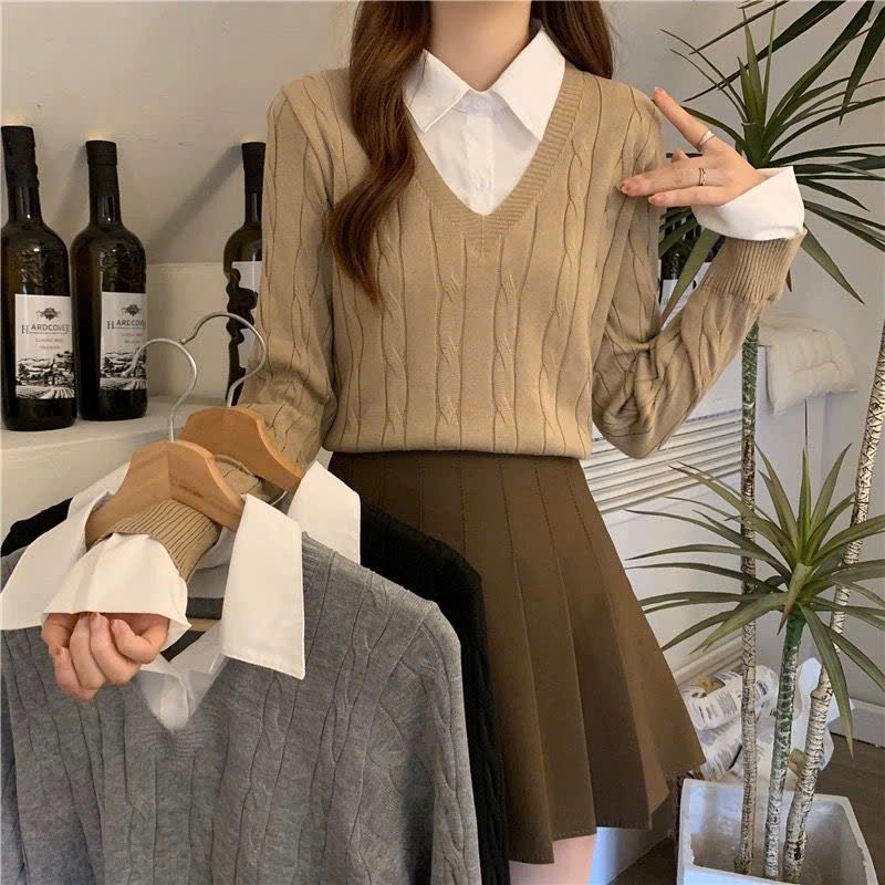 Áo Sweater Dệt Kim  phối cổ Ao50062