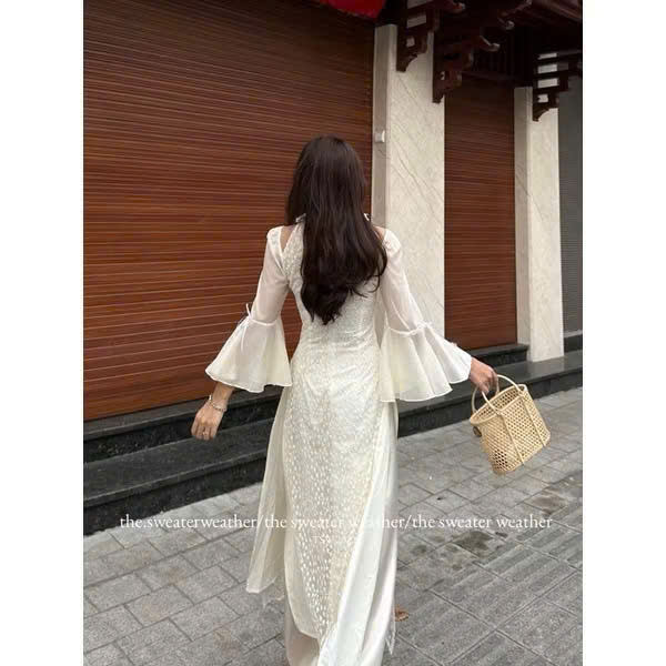 Set áo dài ren hoa Aodai703