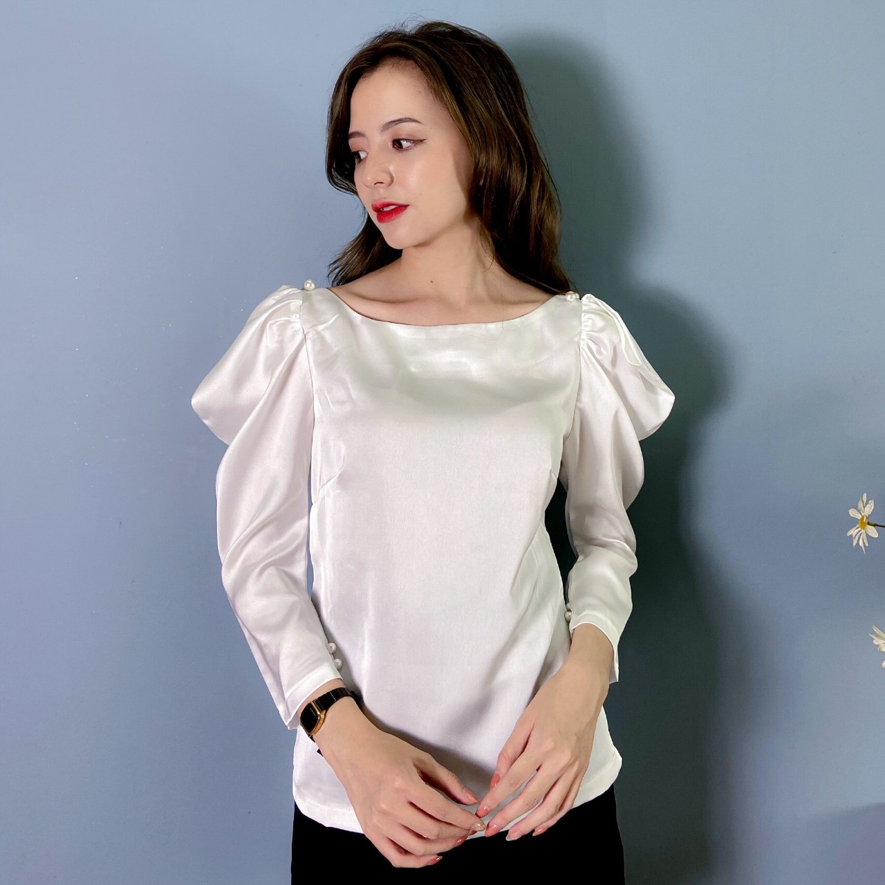 Cắt Mã - Áo Sơ Mi Dài Tay Tay Bồng Chất Lụa Siêu Nhẹ Cao Cấp A50 -P3/K1