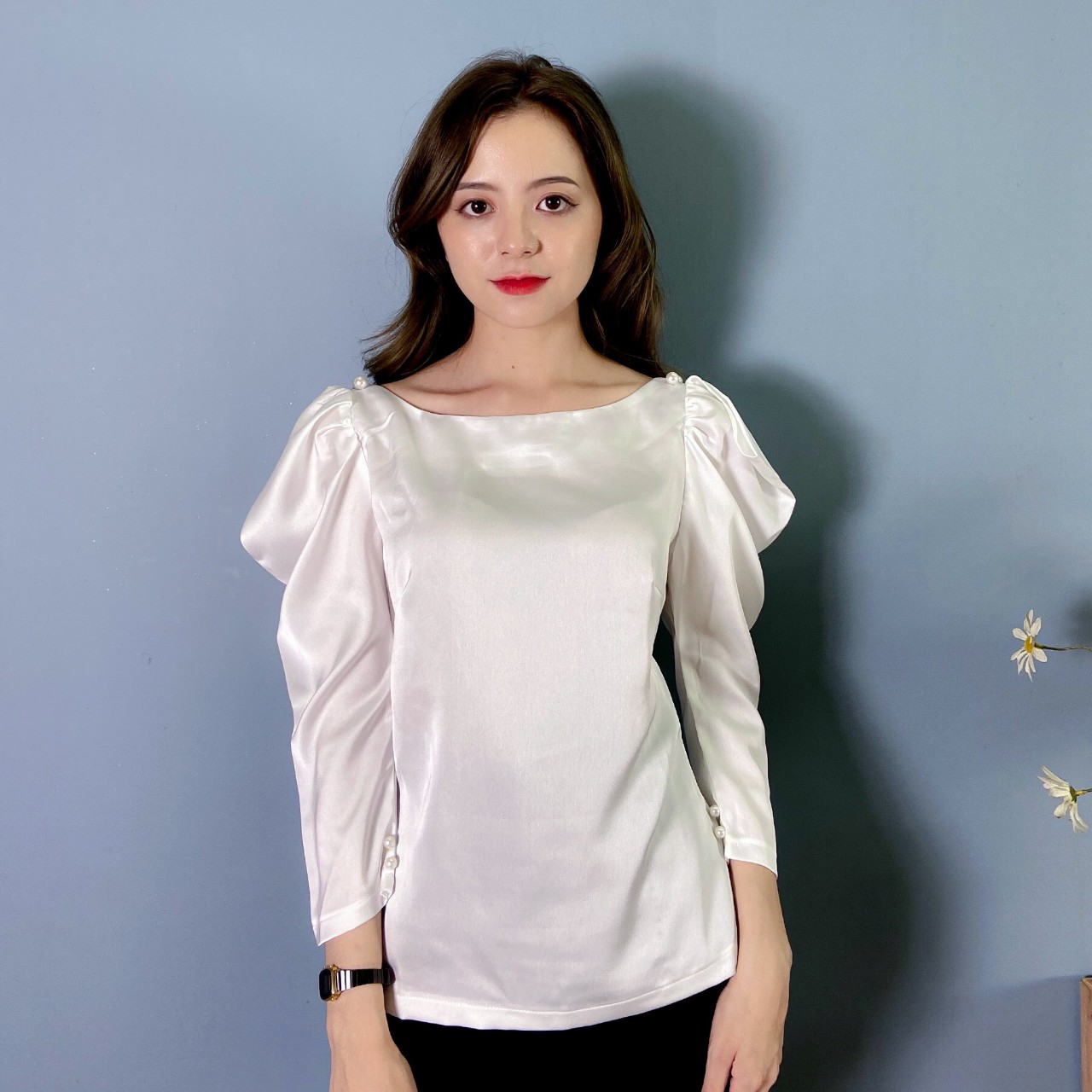 Cắt Mã - Áo Sơ Mi Dài Tay Tay Bồng Chất Lụa Siêu Nhẹ Cao Cấp A50 -P3/K1