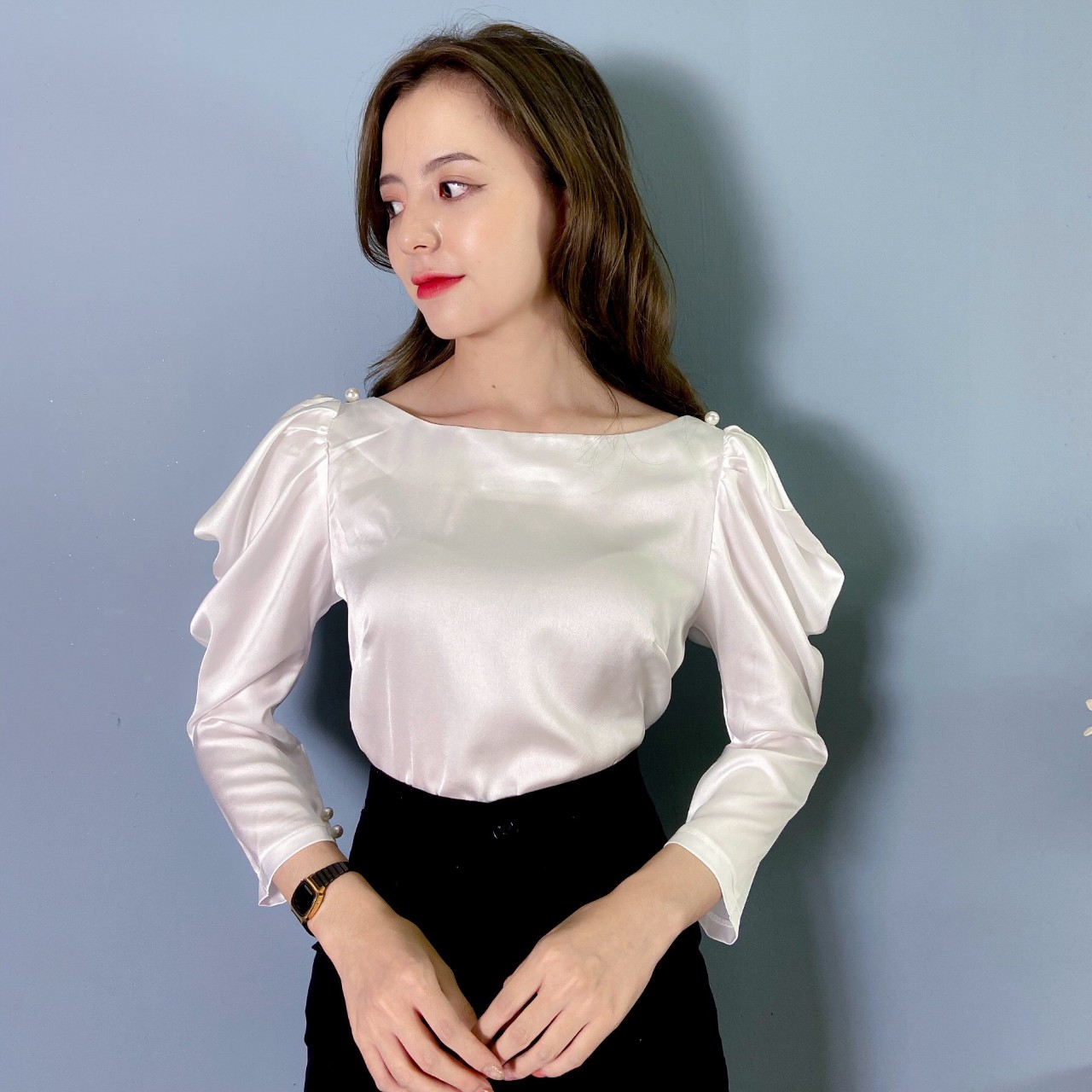 Cắt Mã - Áo Sơ Mi Dài Tay Tay Bồng Chất Lụa Siêu Nhẹ Cao Cấp A50 -P3/K1