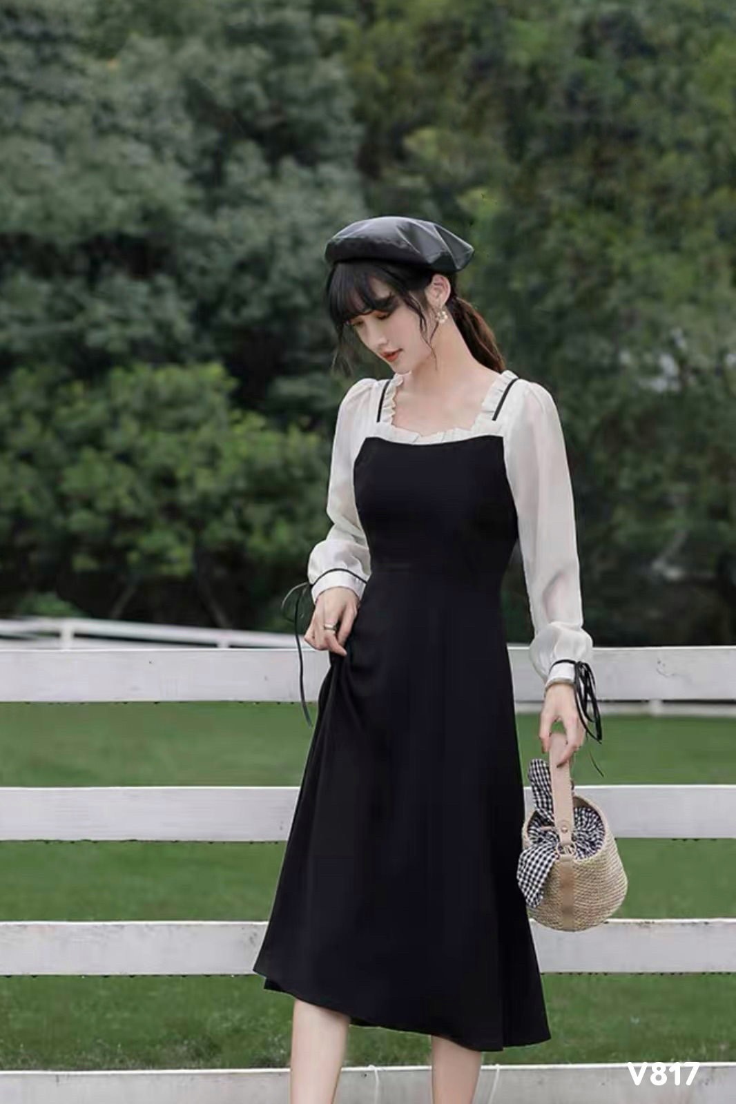 FREESHIP+mua một tặng một】Đầm Xòe Cổ Vuông Chiết Eo Vải Jacquard Màu Trắng  Dáng Dài Thời Trang Pháp Cho Nữ | Shopee Việt Nam
