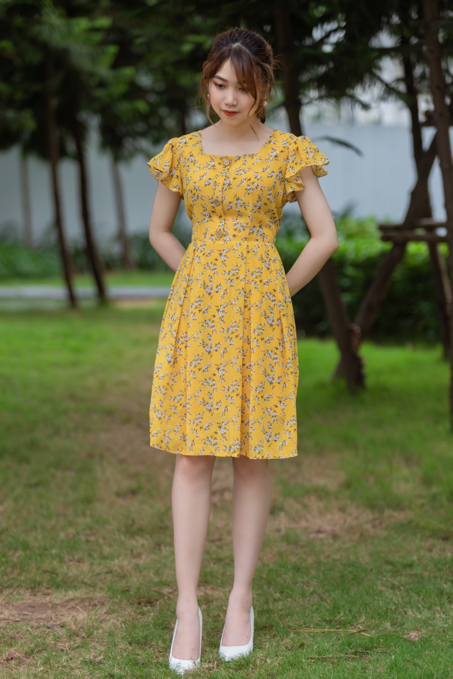 Váy Hoa Cổ Vuông Cúc Dừa 